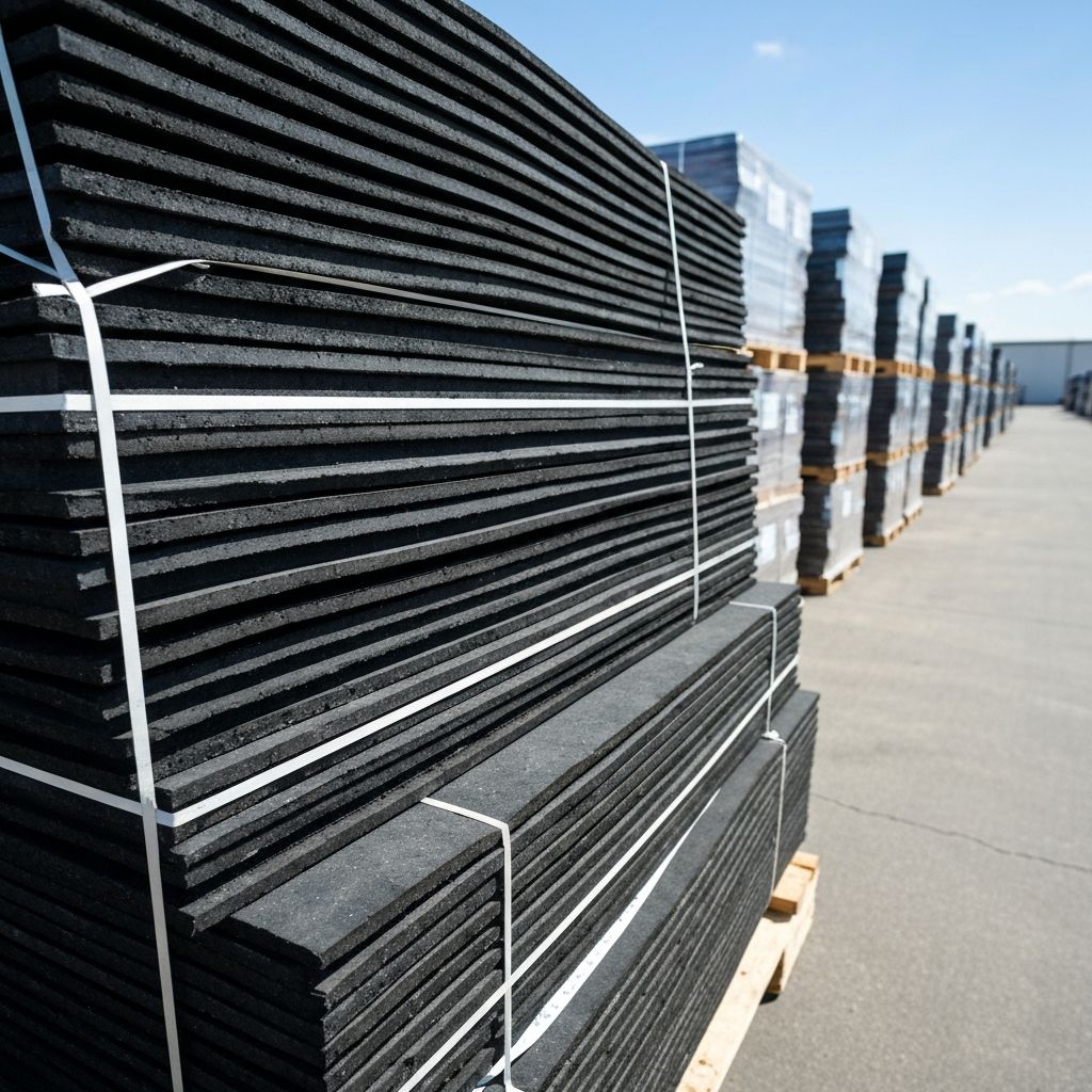 Pallets of rubber mats ready for delivery